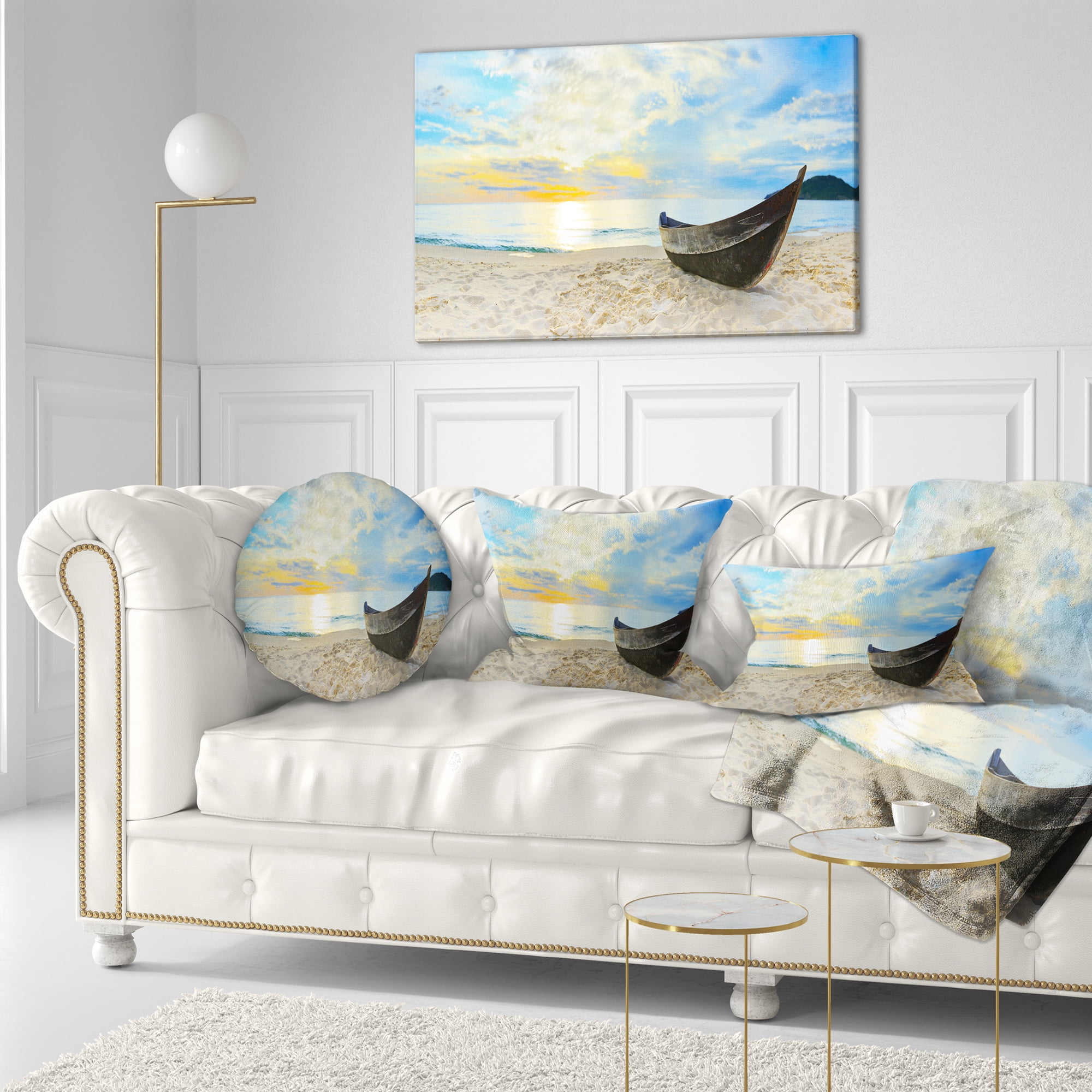 Designart Calm Beach Panorama - Photography Throw Pillow - 12x20