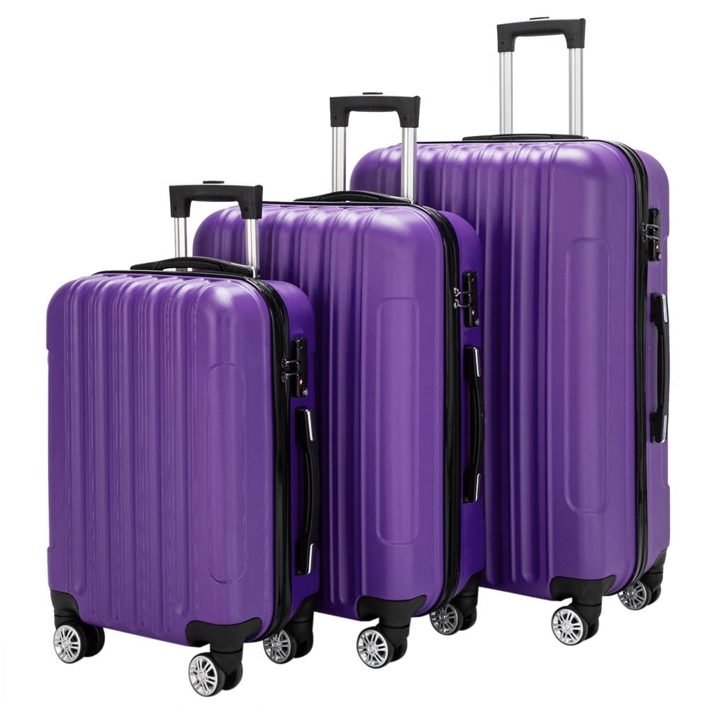 Kshioe 3PCS Purple Luggage Travel Set Bag ABS Trolley Hard Shell