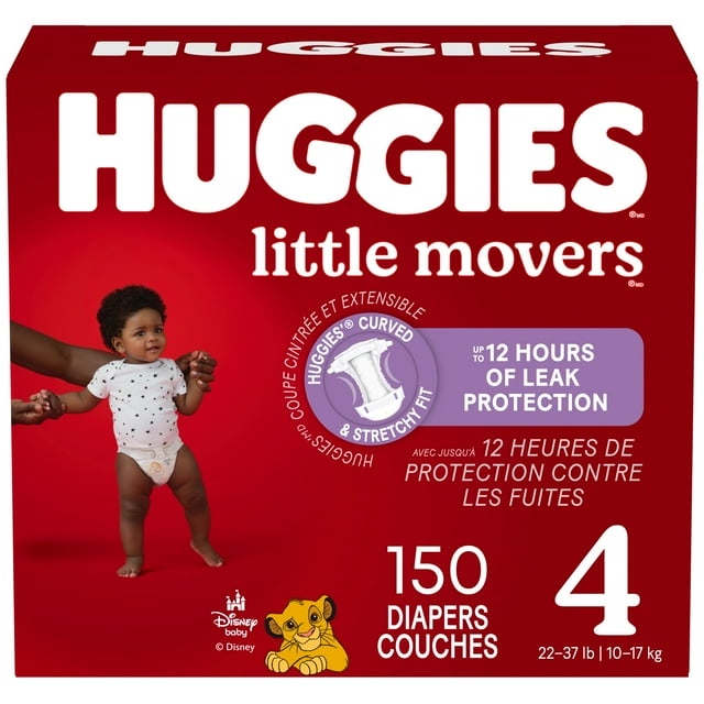 Huggies Little Movers Baby Diapers, Econo pack, Size 4 (22-37 lbs), 150 Count