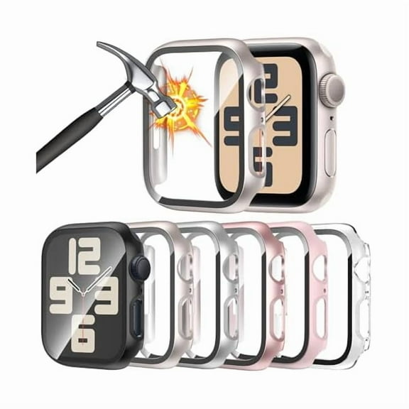 wonima88 [6 Pack] Case for Apple Watch 44mm SE 3/SE 2nd Gen Series 6 5 4 SE Screen Protector, Ultra-Thin Tempered Glass, Full Coverage Scratch-Resistant Hard Face Cover for iWatch 44 mm