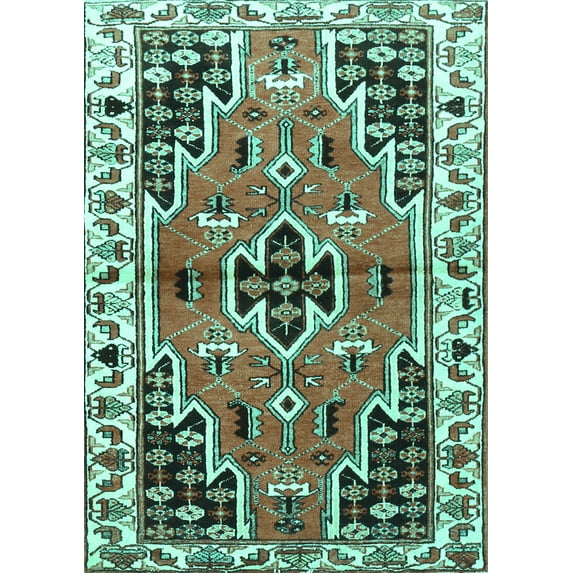 Ahgly Company Machine Washable Indoor Rectangle Persian Turquoise Blue Traditional Area Rugs, 8' x 12'