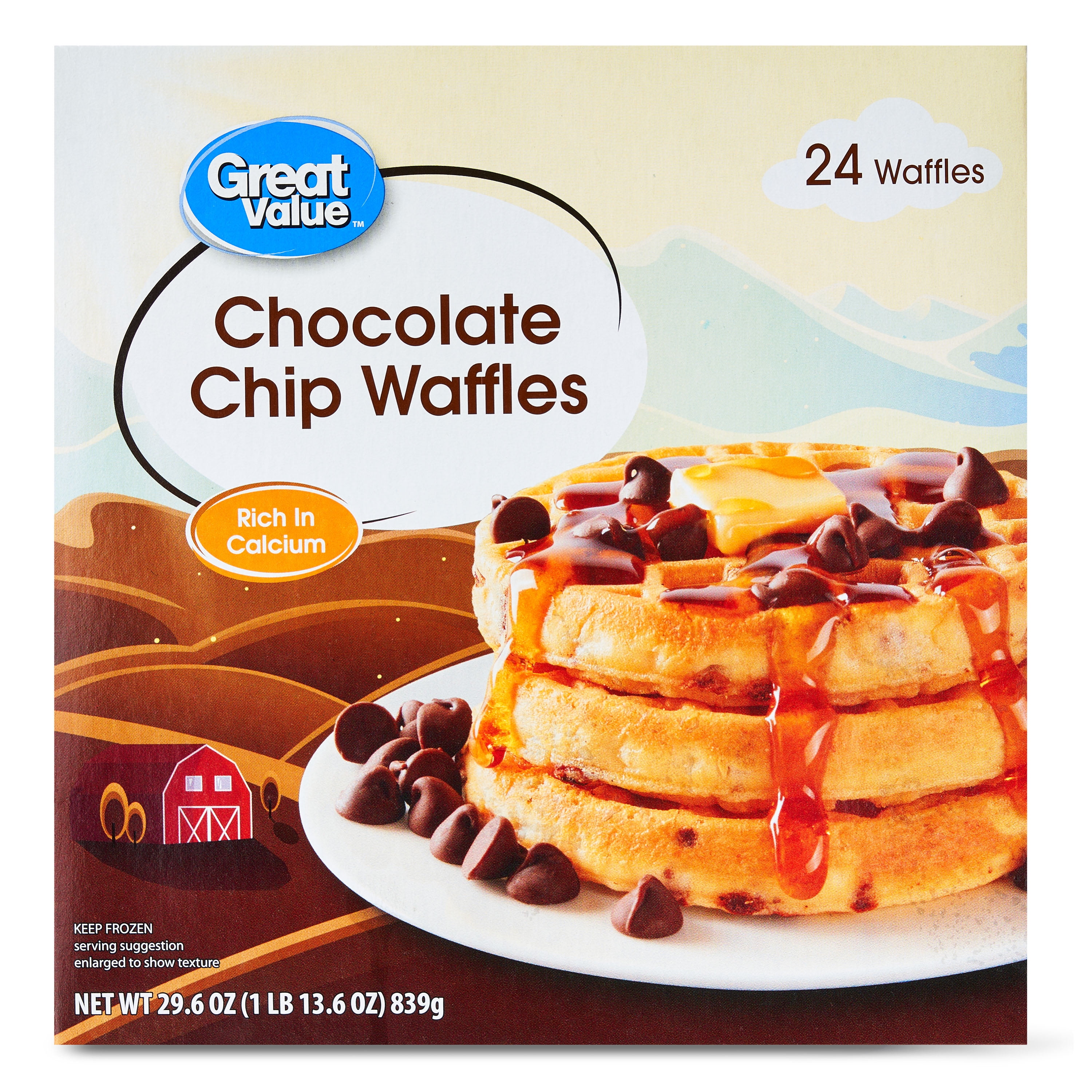 Great Value Chocolate Chip Waffles, 29.6 Oz, 24 Ct (Frozen)