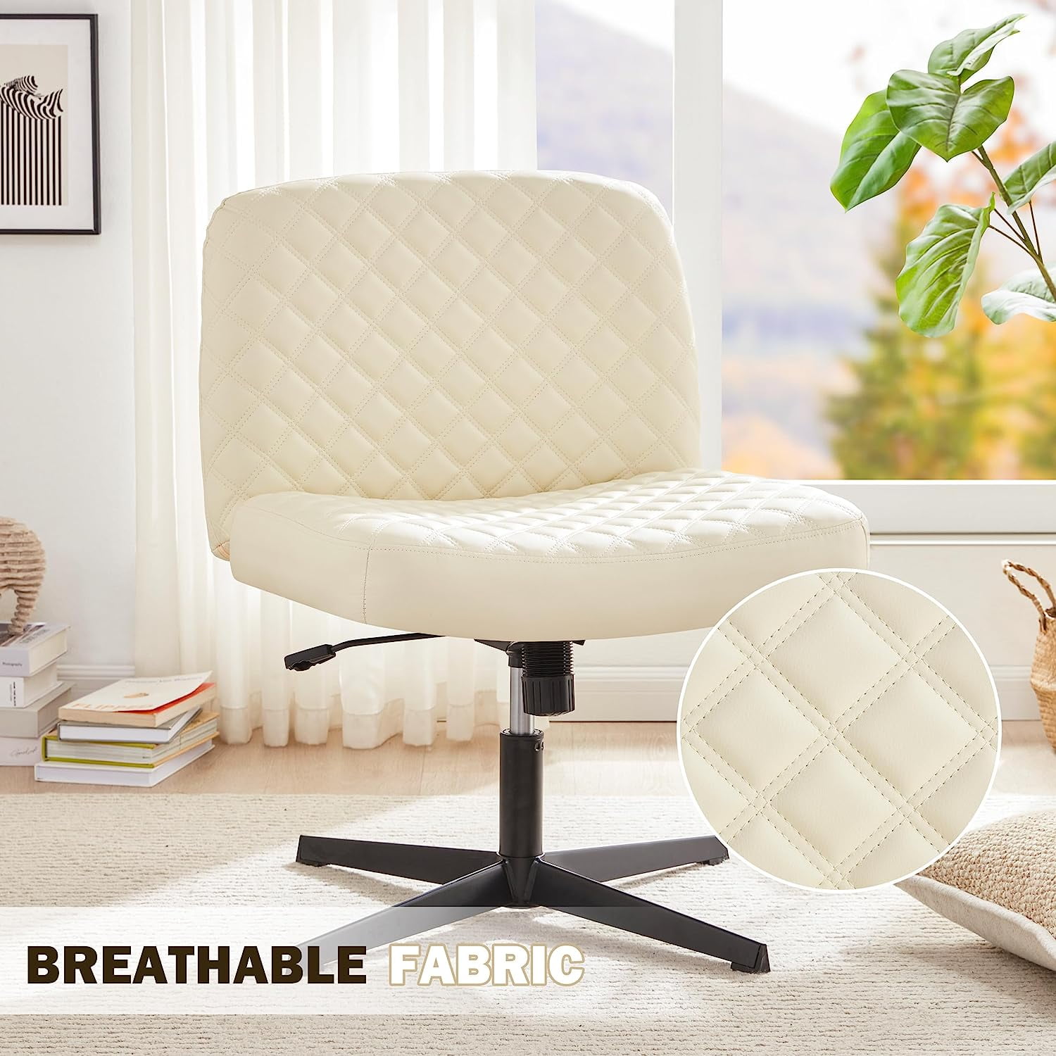 Weture Armless Office Desk Chair, Cross Legged Chair No Wheels, Thickened Wide Seat Office Chair, Padded Comfy Modern Desk Chair No Arms, Detachable 