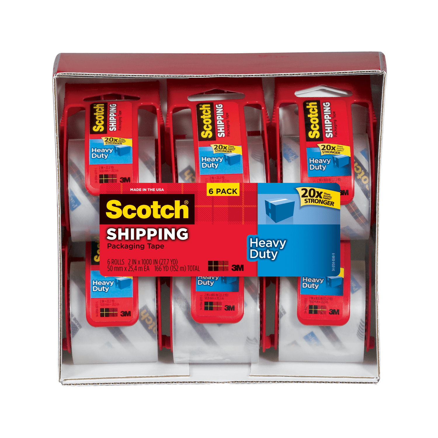 Scotch Heavy Duty Shipping Packaging Tape 1.88 Inches X 800 inches 6 Rolls Clear