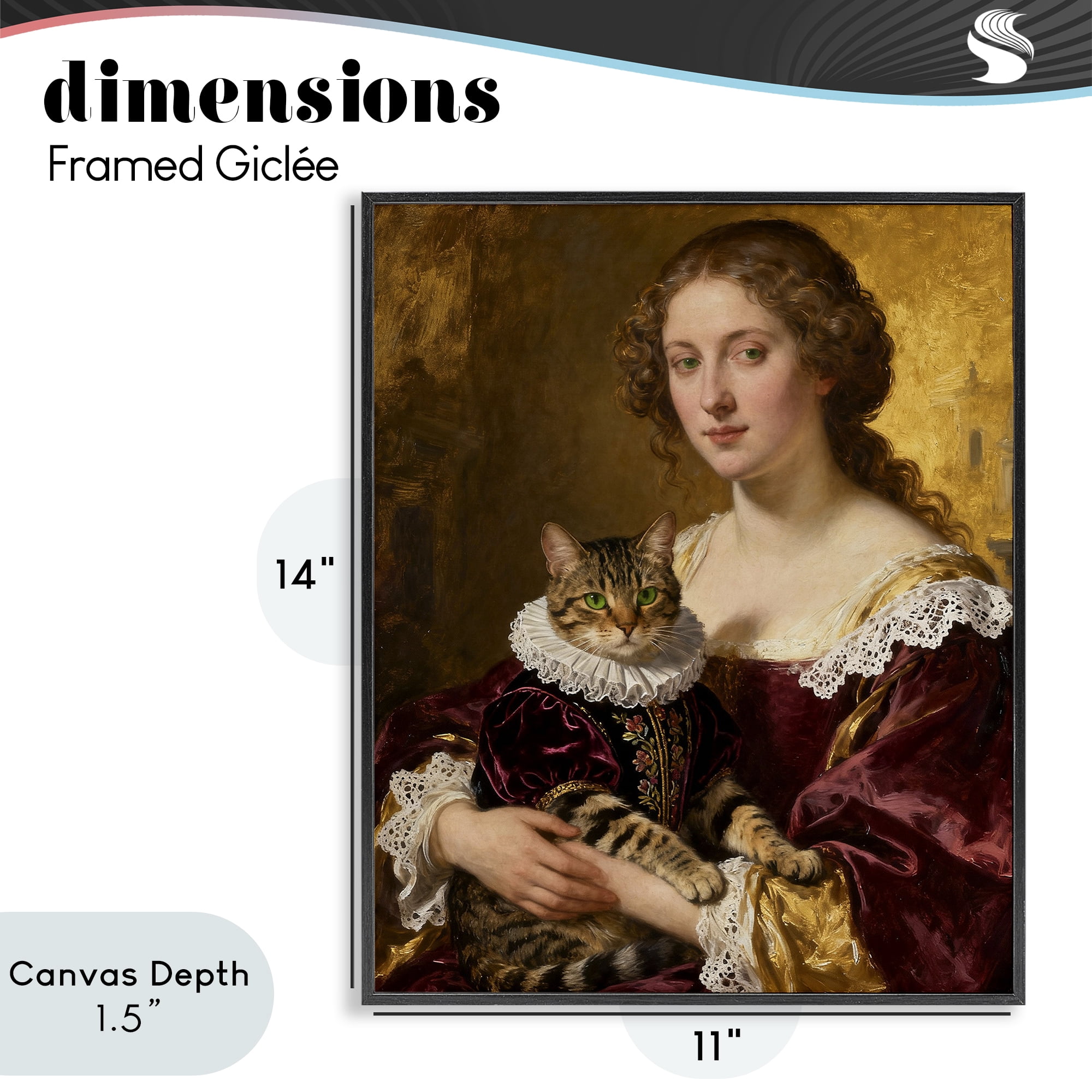Stupell Industries Renaissance Lady with Regal Cat Black Framed Giclee Art, design by CAD Designs