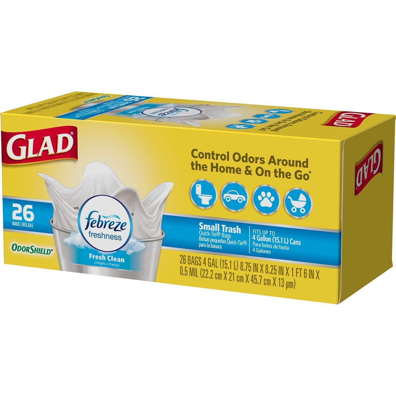 Glad® White Garbage Bags, Small, 25 Litres, Febreze Fresh Clean