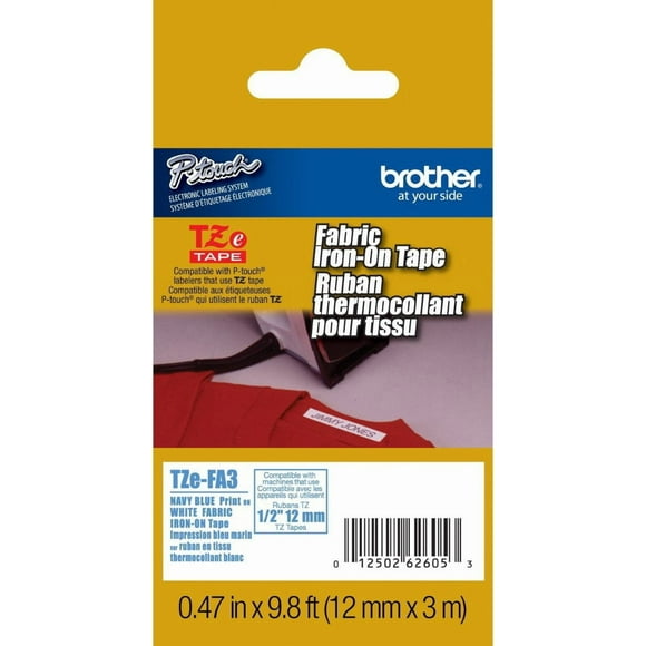 2/Pack Genuine Brother 1/2" (12mm) Navy Blue on White Iron on Fabric TZe P-Touch Tape for Brother PT-D600, PTD600 Label Maker