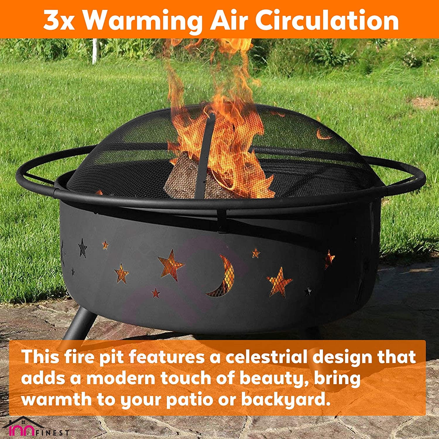 Spark Screen 6-in-1 Large Bonfire Wood Burning Firepit Bowl Drainage Holes Metal Grate Fireplace Poker Waterproof Cover For Outdoor Backyard Terrace Patio 31 Outdoor Fire Pit Set Ash Plate 