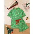thumbnail image 5 of WIBACKER Womens Christmas Lounge Sets Candy Cane Print Pocketed Knotted PJ Set Short Sleeve Xmas Top and Shorts, 5 of 11