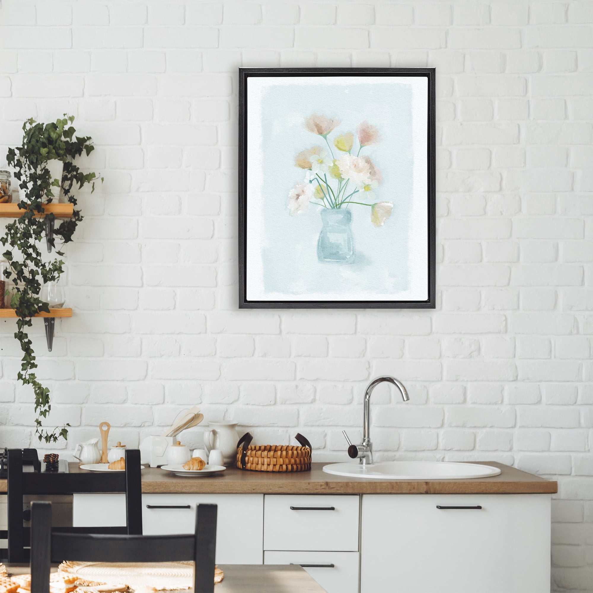 Stupell Industries Pretty Florals in Vase Black Framed Floater Canvas Wall Art, design by Leah Straatsma