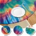 thumbnail image 4 of Colorful Rainbow Tie Dye Spiral Pattern Round Fitted Tablecloth with Elastic Edge,Dining Table Cover Waterproof,Outdoor Round Tablecloth for Camping,Dining,Indoor and Outdoor, 4 of 7