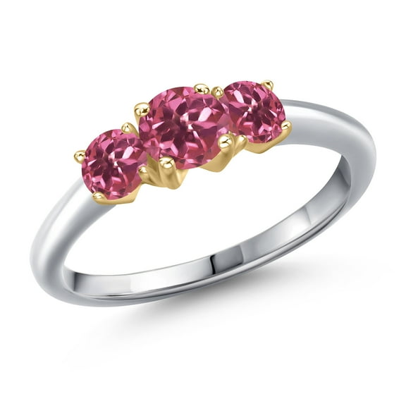 Gem Stone King 10K Two Tone Gold Pink Tourmaline Engagement Ring for Women | 1.02 Cttw | Round 5MM | Gemstone October Birthstone | Size 9