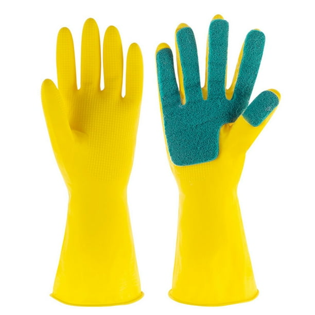 1 par de guantes de látex para lavavajillas, guantes de limpieza para el hogar, guantes de estropajo para la cocina (talla L)
