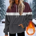 thumbnail image 4 of ZUKMRJPC Womens Flannel Hooded Sweatshirts Color Block Casual Long Sleeve Drawstring Fleece Warm Pullover Tops with Pockets, 4 of 5