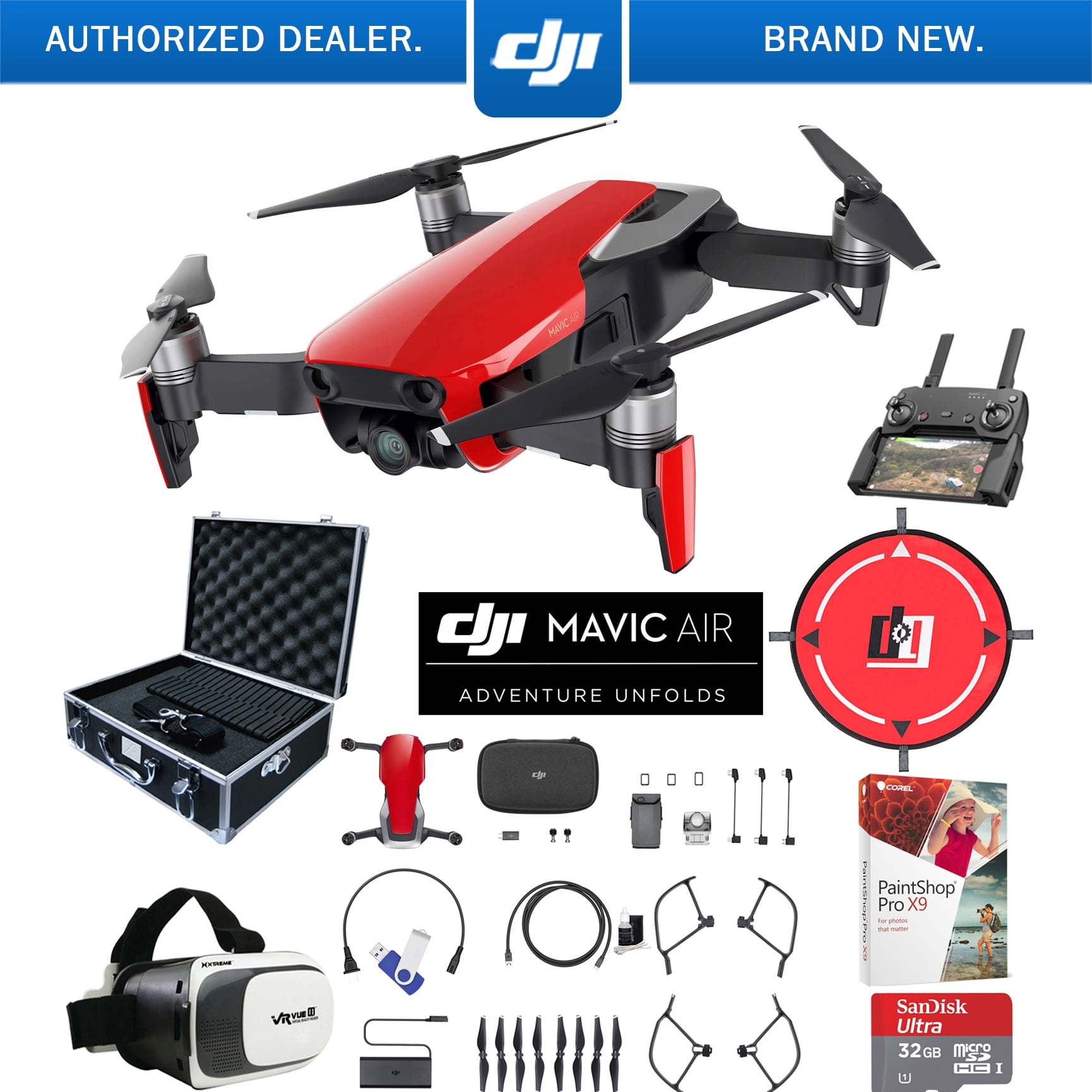 dji mavic air red aerial camera drone bundle