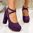 thumbnail image 2 of Win s Way Women's Suede Crossover Strap 8cm Heel High Heels Oktoberfest Casual Market Shoes, 2 of 9