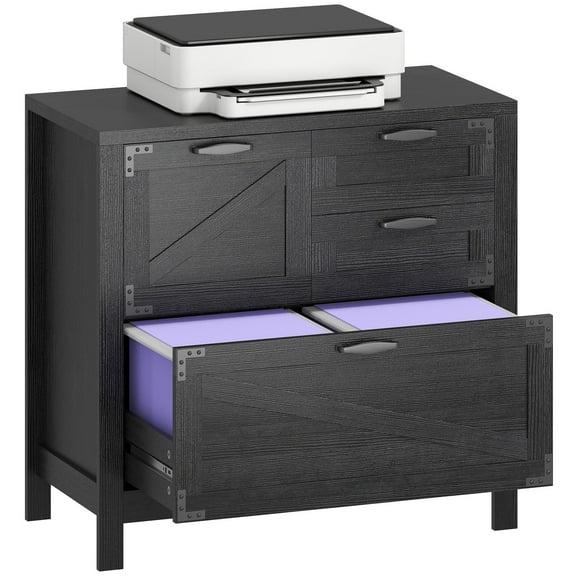 KWUXIN Wood Lateral File Cabinet with 4-Drawer for Hanging Files Letter/A4/Legal Size, Large Farmhouse Filing Cabinets for Home Office, Printer Stand with Office Cabinet, Office Furniture, Black