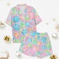 thumbnail image 3 of Kiijoy Toddler Girl's Pajamas Shell Print Short Sleeve Button Shirt & Shorts Sleepwear Set, 3 of 4