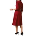 thumbnail image 3 of INSPIRE CHIC Work for Women's Keyhole Neck 3/4 Sleeve Office A-Line Dress with Belt S Wine Red, 3 of 5