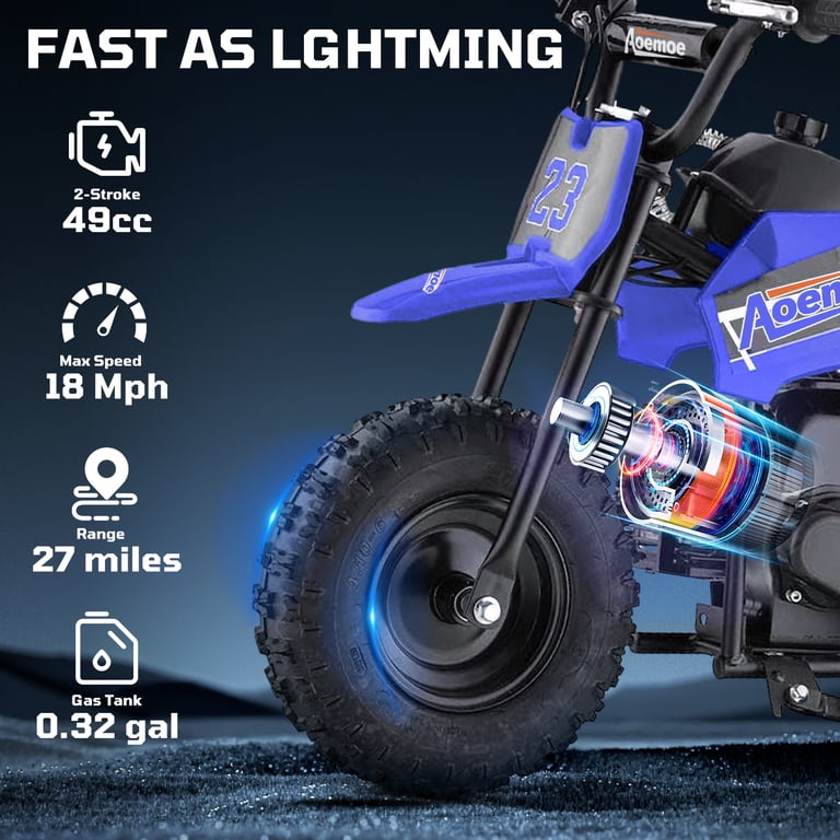 49cc 2-Stroke Mini Dirt Bike For Kids – Off-Road Tires, Front/Rear