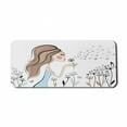 thumbnail image 1 of Retro Computer Mouse Pad, Fashion Woman with Dandelion Flower Spring Wind Garden Sketchy Illustration, Rectangle Non-Slip Rubber Mousepad X-Large, 35" x 15", Warm Taupe and Blue, by Ambesonne, 1 of 2
