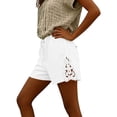 thumbnail image 5 of YHAJDS Womens Lightweight Shorts Linen Lace Patchwork High Waist Drawstring 7 Inches, 5 of 6