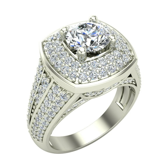 Solitaire Diamond Engagement Rings for Women GIA certified Round Brilliant Diamond Square Halo Rings Tapered Shank 14K White Gold 2.20 carat