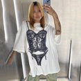 thumbnail image 1 of Camiseta de algodón informal de gran tamaño para mujer, ropa de calle holgada con letras estampadas, camiseta de manga corta Unisex, moda urbana de verano, 1 of 5