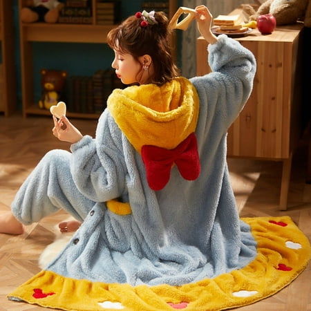 

PIKADINGNIS Women Sleepwear Plus Size XXL Intensification Nighty Plush Set Winter Pyjamas Loose Version Medium Style Hooded Pajamas женский