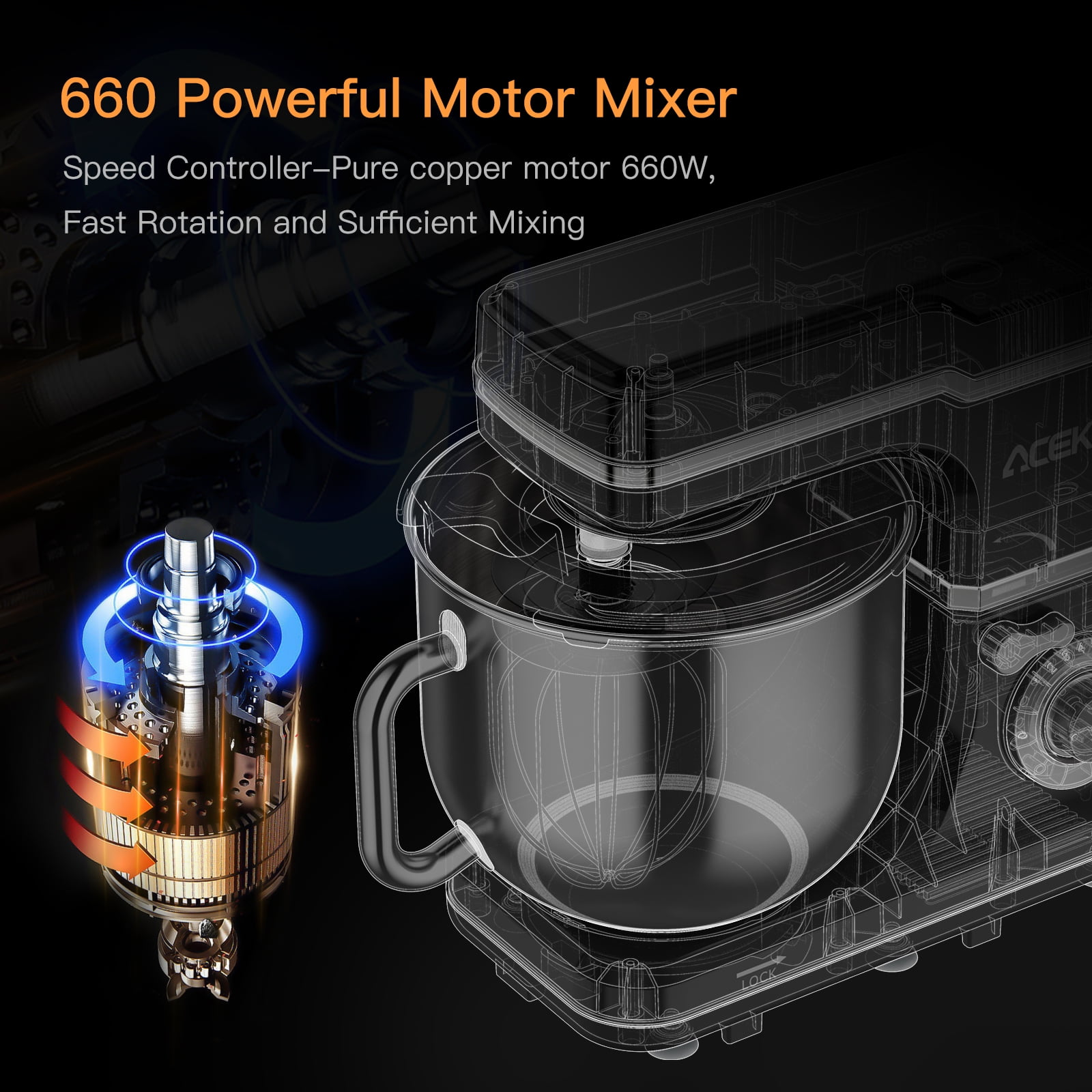 GlorySunshine Stand Mixer, 660W 10-Speed Mixers Kitchen Electric