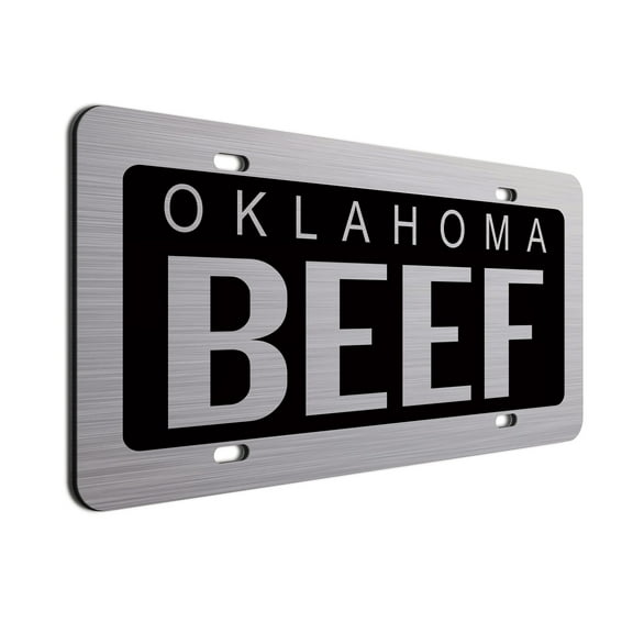 Black Oklahoma Beef License Plate Beef Farmer Car Tag Brushed Aluminum Acrylic for Cattleman