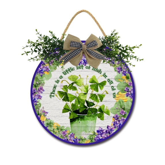 St. Patrick’s Day Door Sign Home Decor Round Wood Wreaths Wall Hanging Sign Farmhouse Porch Sign Front Door Decoration for Housewarming Gift All Seasons Holiday,11In
