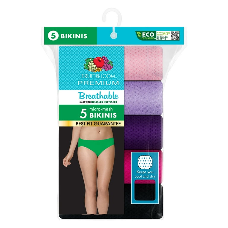 Fruit of the Loom Women's Premium Breathable Micro-Mesh Bikini Panty, 5  Pack, Sizes 5-9