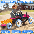 thumbnail image 3 of TOKTOO 24V Powered Ride on Tractor Max 4.3Mph w/ EVA Tires, Tippable Trailer, Remote Control, Tractor Ride on Toy for Kids-Pink, 3 of 9