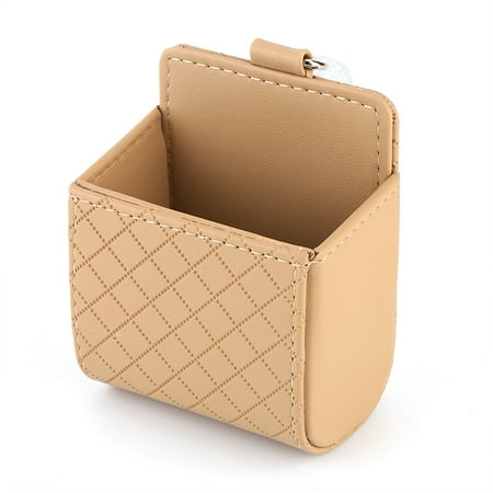 Car Auto Seat Back Interior Air Vent Tidy Storage Coin Bag Case Organizer Cellphone Holder Pounch Box with Hook (Beige)