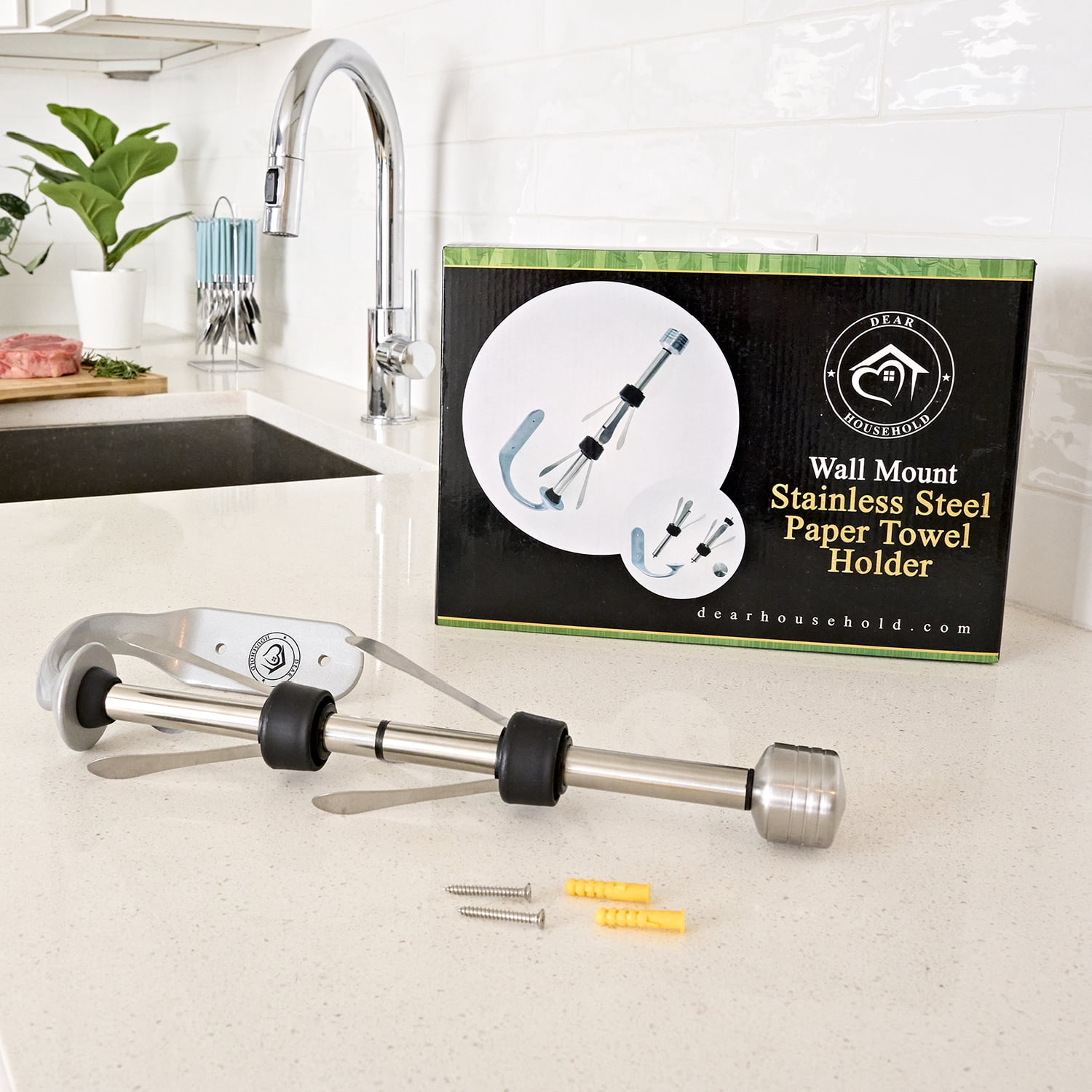 Stainless Steel Wall Mount Paper Towel Holder - One Handed Tear Wall Mounted & Under Counter Paper Towel Holder Dispenser