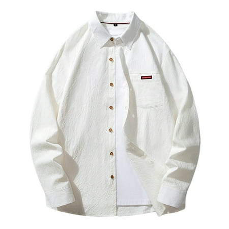 Men Shirts Casual Spring Autumn Plaid Lapel Long Sleeve Button Down Shirt with Pocket Top XL