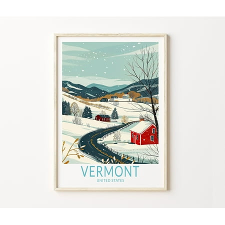 POSTER Vermont Travel Poster, USA Wall Art, Vermont Winter Wall Decor, USA Custom Travel Poster, Birthday Present, Personalised Gift-UNFRAMED