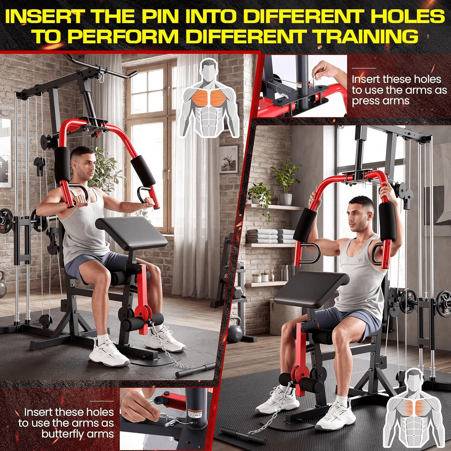 VIBESPARK Multifunctional Home Gym Equipment, All in One Workout Station with Pulley System & Seated Rowing, Adjustable Exercise Equipment for Full Body Strength Training