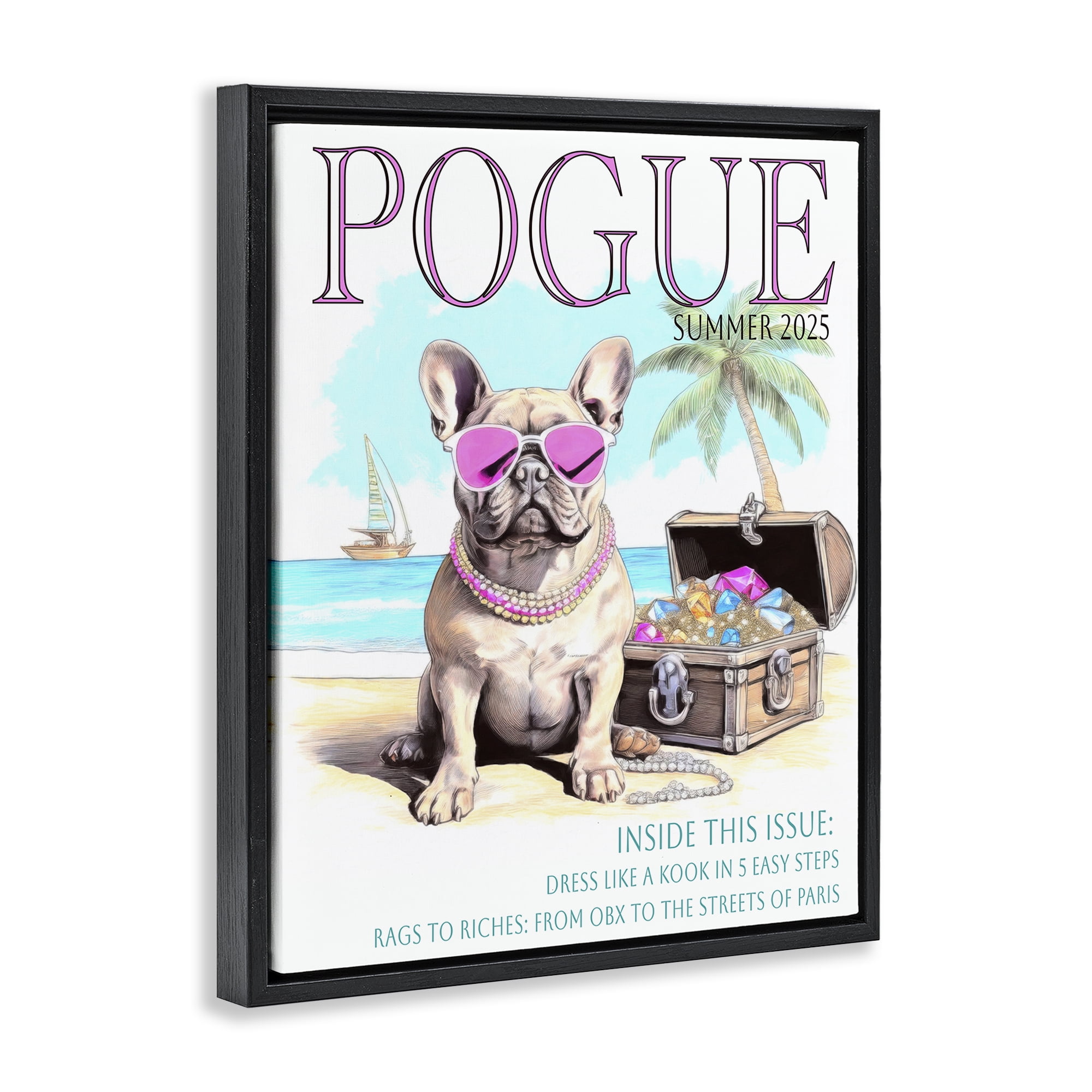 Stupell Industries Pogue Summer Dog Fashion Black Framed Floater Canvas Wall Art, design by Grotto Studios