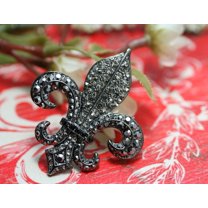 New Orleans Fleur De Lis Boutonniere Black Rhinestone Brooch, Pendant, French Fleur De LIs Crystal Lapel Pin, Flat Back Fleur De Lis Jewelry