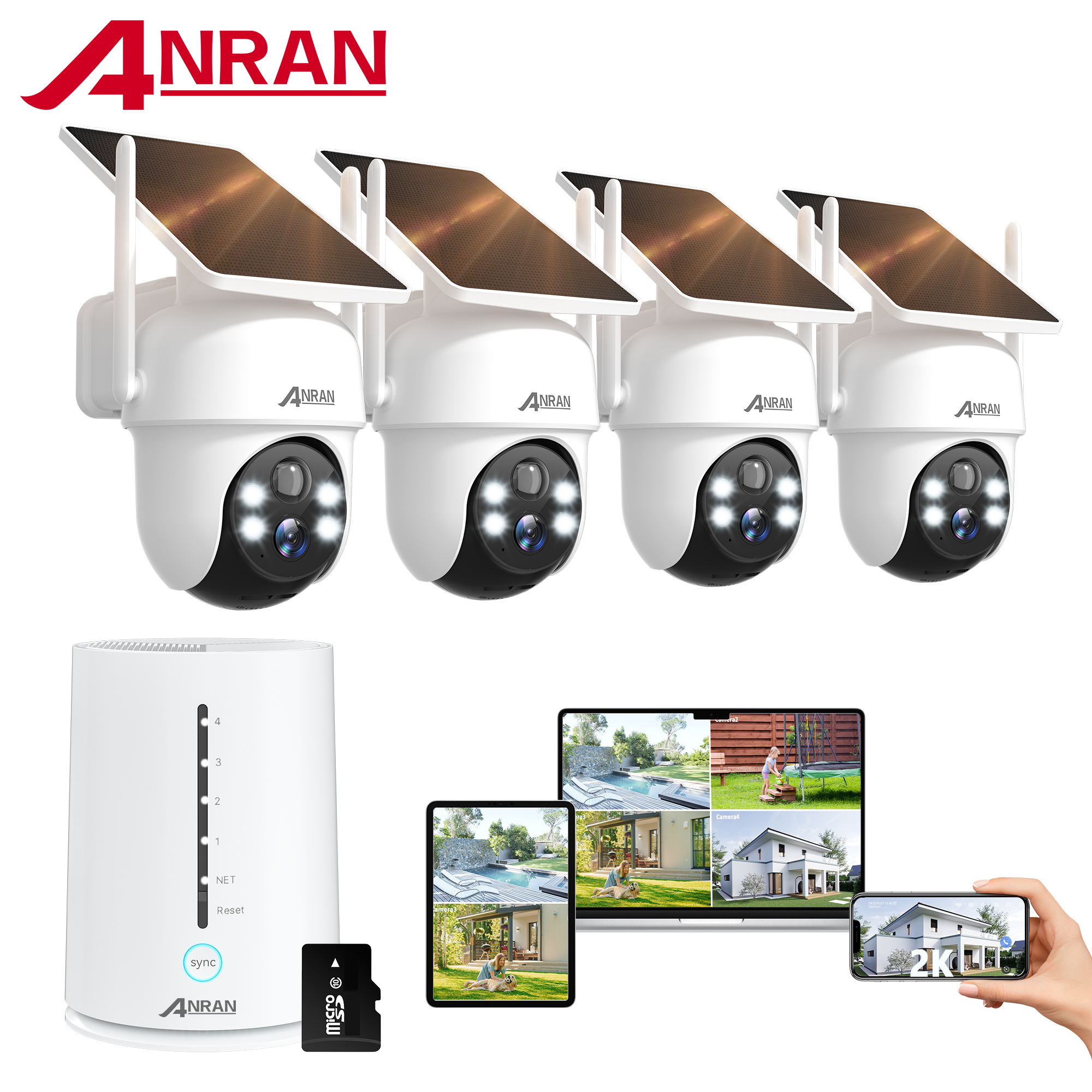 ANRAN 2K Solar Security Camera System with Base Station