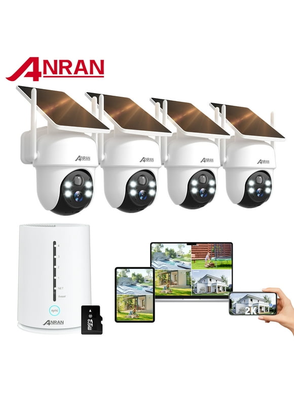 ANRAN 2K/4MP Solar Security Camera with Base Station, Spotlight, Expandable Local Storage, No Monthly Fee, 360 View Wireless Outdoor Camera, Waterproof PIR Detection, Home Surveillance System Camera