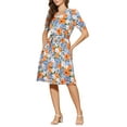 thumbnail image 3 of INSPIRE CHIC Women's Vintage Peter Pan Collar High Waist Flowy Midi Puff Sleeve Floral Dress XL Orange Blue, 3 of 7