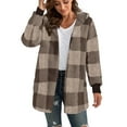 thumbnail image 5 of Plaid Fleece Jacket Women Long Comfy Fuzzy Open Front Lapel Collar Loose Soft Warm Winter Cardigans Coats (3XL, Coffee), 5 of 5