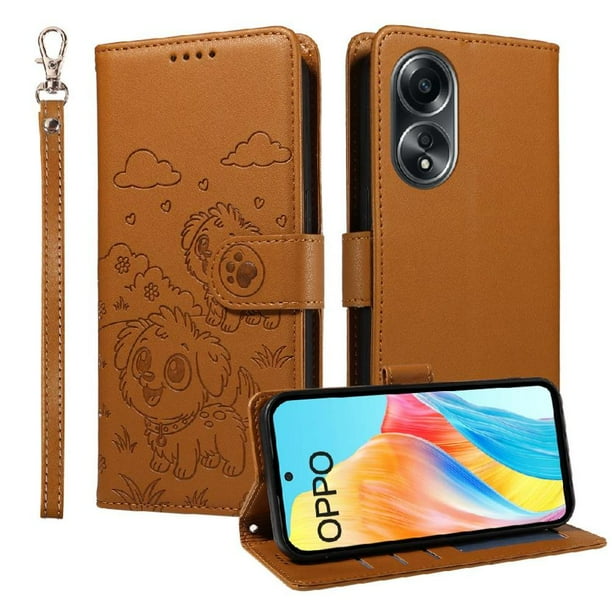 Funda Cartera GANGXUN con Diseño de Perrito en Relieve para OPPO A58 4G , Protección 360° con Ranuras y Correa Desmontable