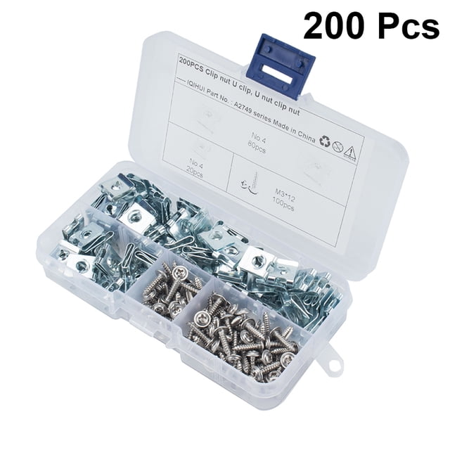 FUEENIRVA 200Pcs Silver Manganese Steel U Nut Fastener for Motorcycle Car Trim Panel Cable and Wire Fixing