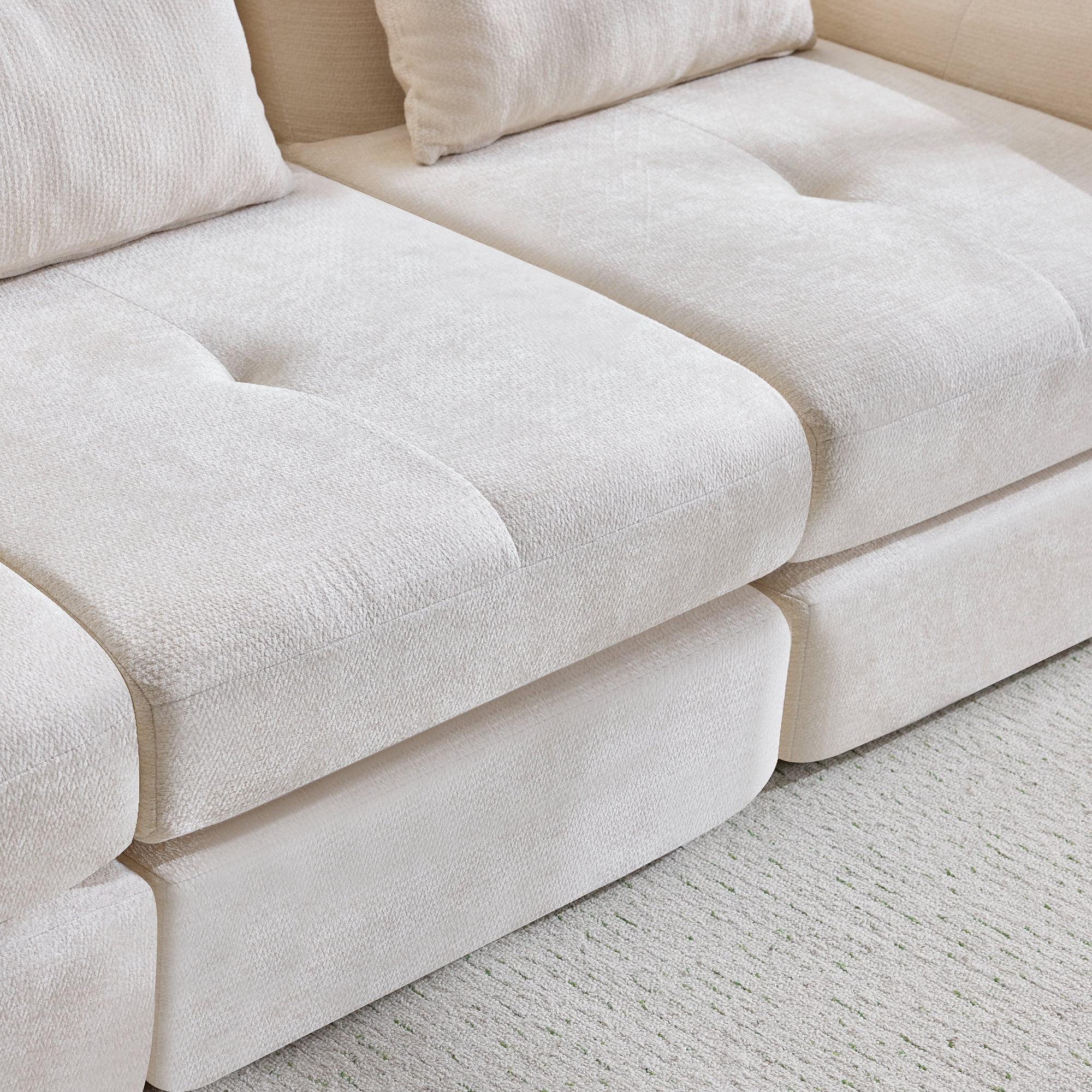 101.5" Modular Sectional Sofa,Chenille Cloud Sofa Couch Convertible Folding Sofa Bed for Living Room,Bedroom,Apartment,White