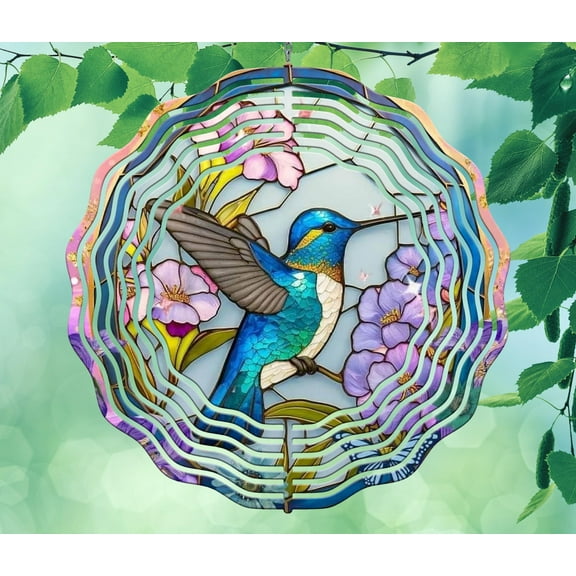 10 Inch Hummingbird Stained Glass Look Hanging Wind Spinner Yard Decor Aluminum Sublimated Garden Art Indoor Outdoor 3D Kinetic …