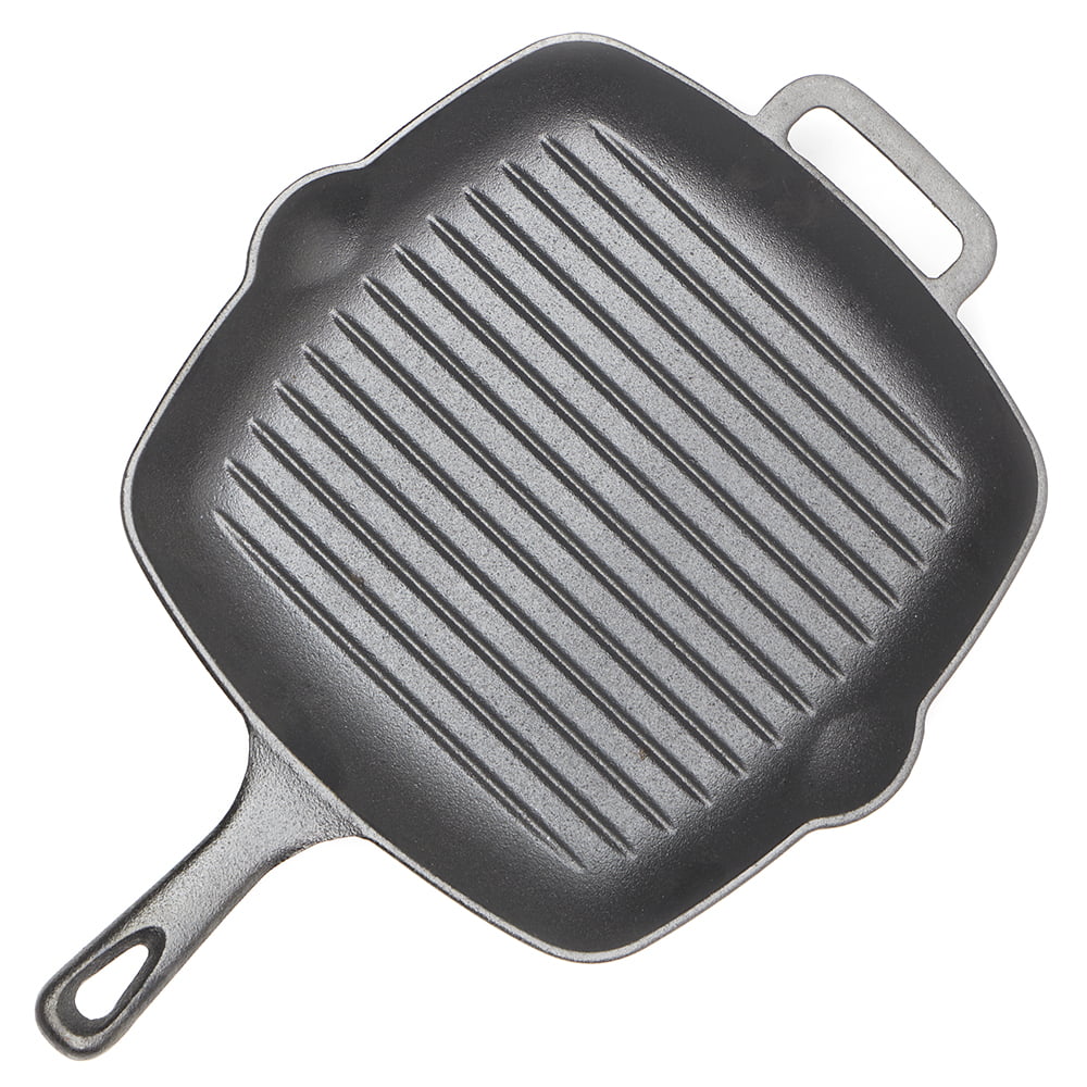 Ovente Square Cast Iron Grill Pan 10 inch with Pre-Seasoned Non Stick Griddle and Grip Handle, Easy Clean Stovetop Cookware, Black CWC2307001B